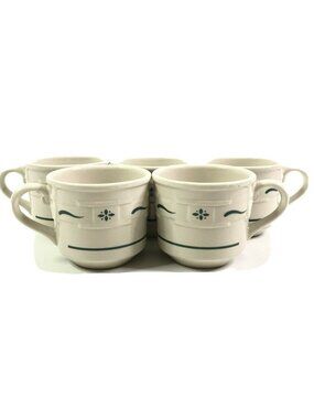 Set Of 5 Longaberger Woven Traditions Green Coffee Mugs - Freezer Microwave Oven